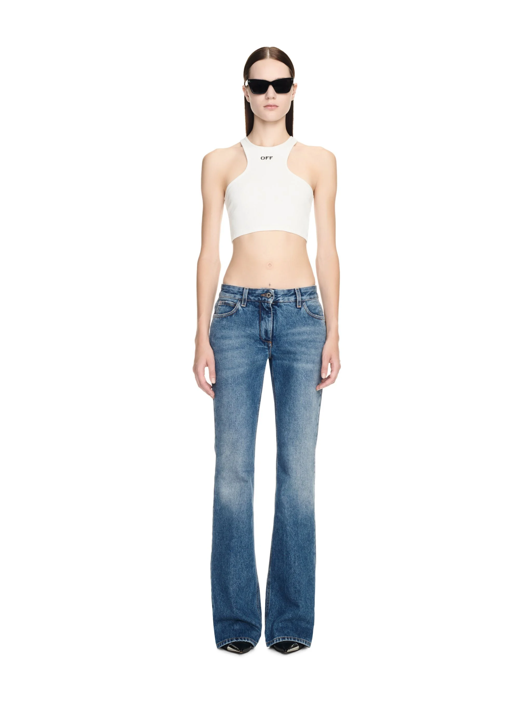 White Off Stamp Ribbed Top