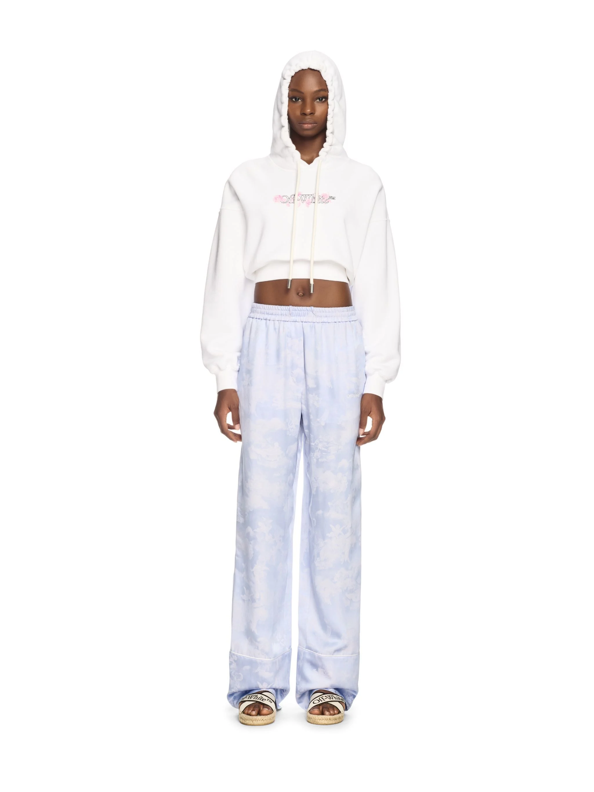 White Bookish Rose Cropped Hoodie