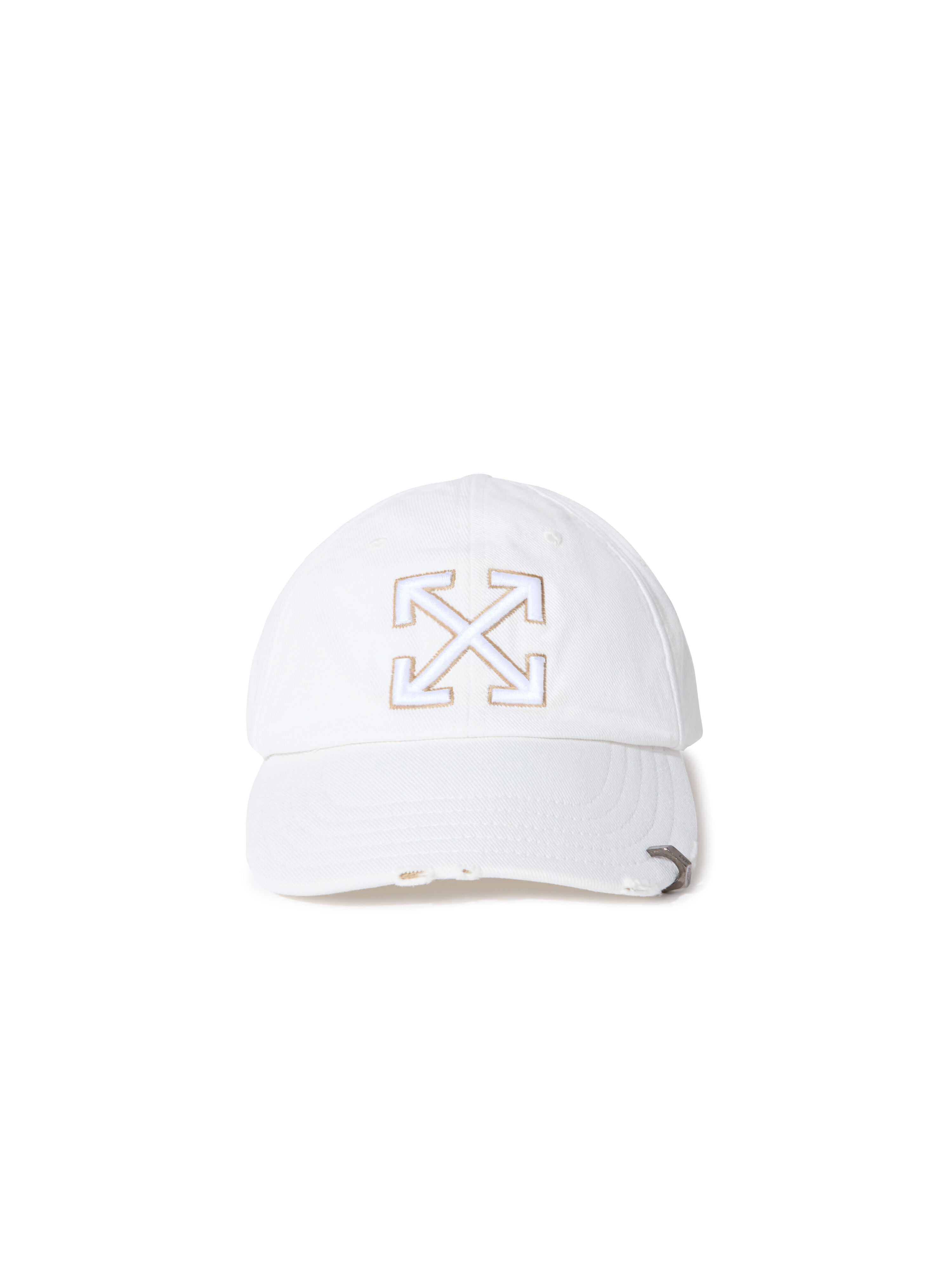 Distressed Denim Baseball Cap White - Beige